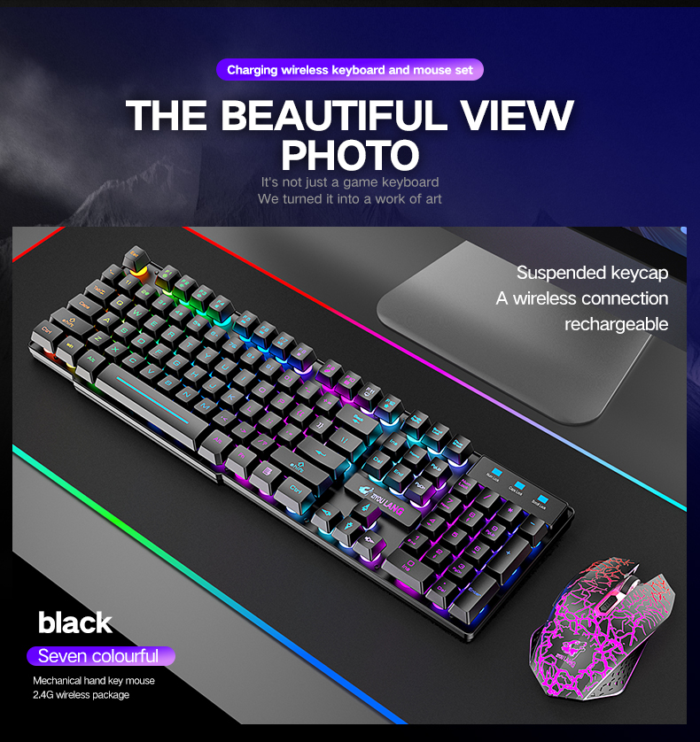 H63036bdf606445d99225b372f2229102w Rechargeable 2.4G Wireless Gaming Keyboard Mouse LED Backlight