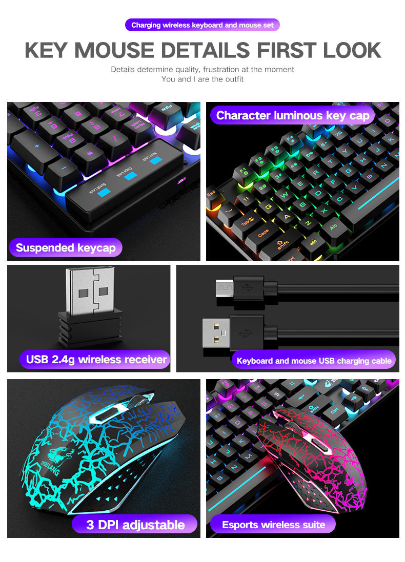 Hb612bf52589c444d964fbfc5bb84c11dU Rechargeable 2.4G Wireless Gaming Keyboard Mouse LED Backlight