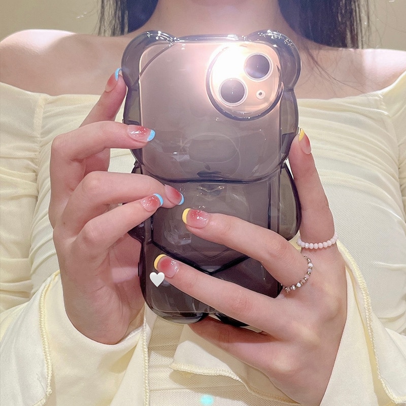 Cartoon 3D Bear Shape Cute Design Clear Case For iPhone 13 12 11 Pro Max XS 3 Cartoon 3D Bear Shape Cute Clear Case For iPhone with Lens Protection Cover