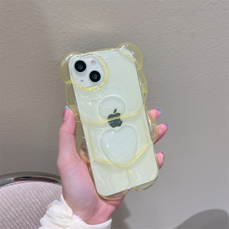 Cartoon 3D Bear Shape Cute Design Clear Case For iPhone 13 12 11 Pro Max XS 5 Cartoon 3D Bear Shape Cute Clear Case For iPhone with Lens Protection Cover