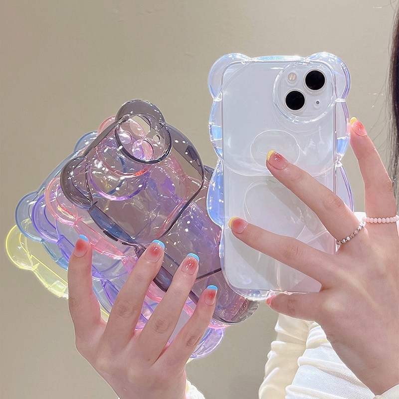 S63a5f5bfbe454e52baed9ac74e91915bL Cartoon 3D Bear Shape Cute Clear Case For iPhone with Lens Protection Cover