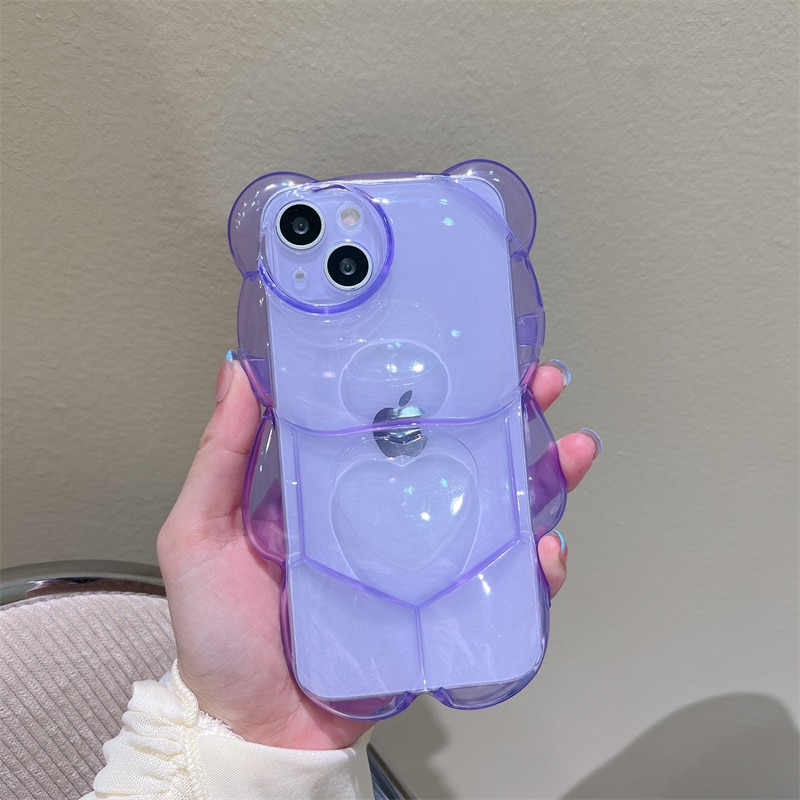 S8b617df049ed4a9cb7899fb15292cf43W Cartoon 3D Bear Shape Cute Clear Case For iPhone with Lens Protection Cover