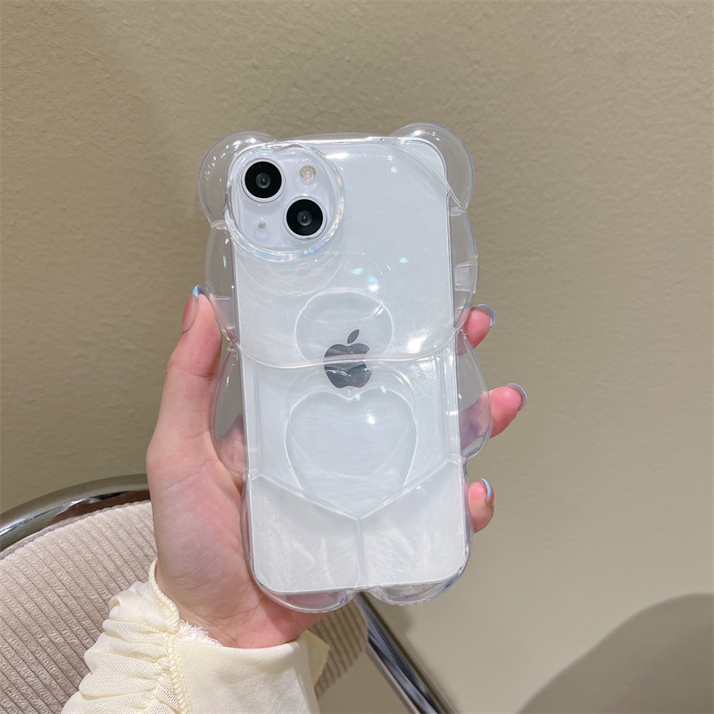 Sddeb7f004e7044e0a69f8259f806ee10v Cartoon 3D Bear Shape Cute Clear Case For iPhone with Lens Protection Cover