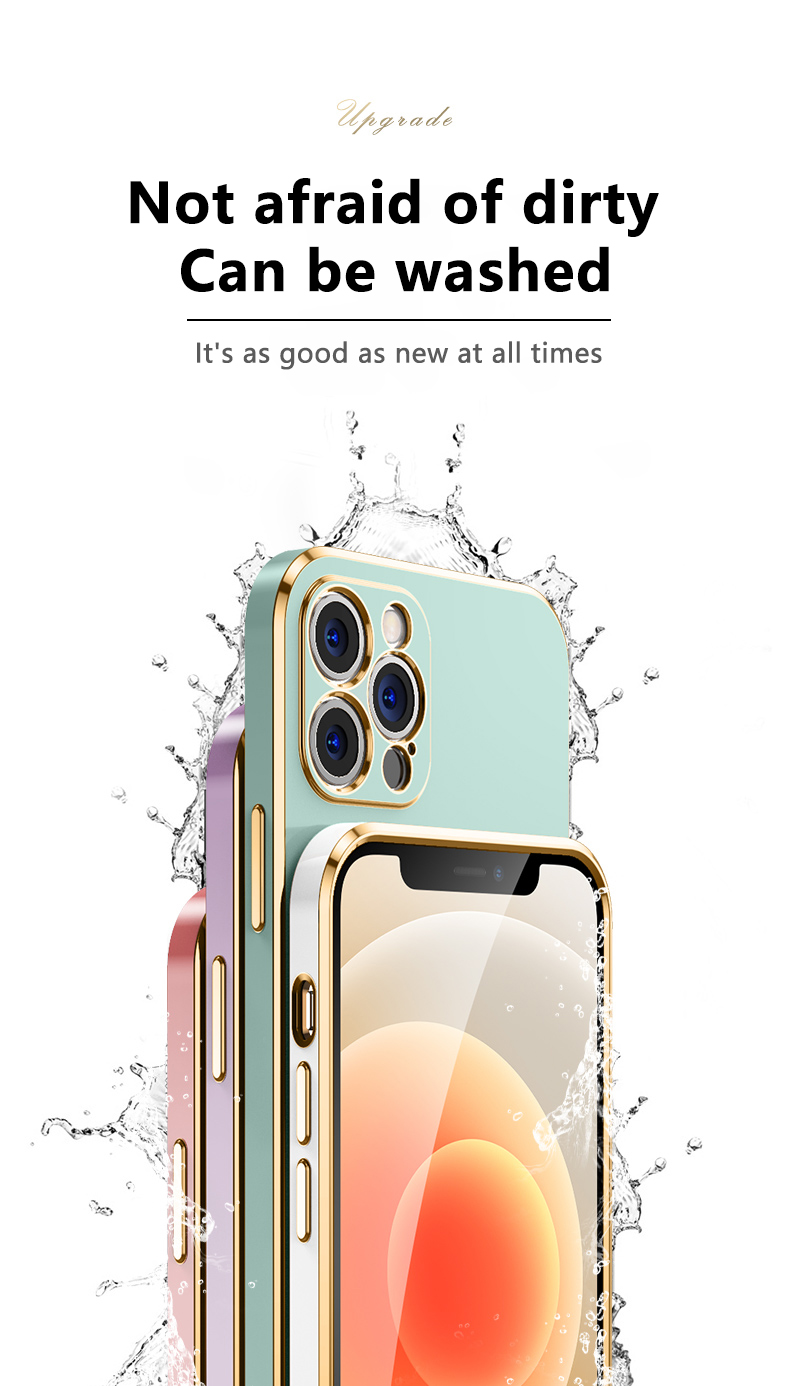 Sf12f2ceedda3480a8ef1d0271953a405O Luxury Square Silicone Plating Case For iPhone Solid Color Soft Cover