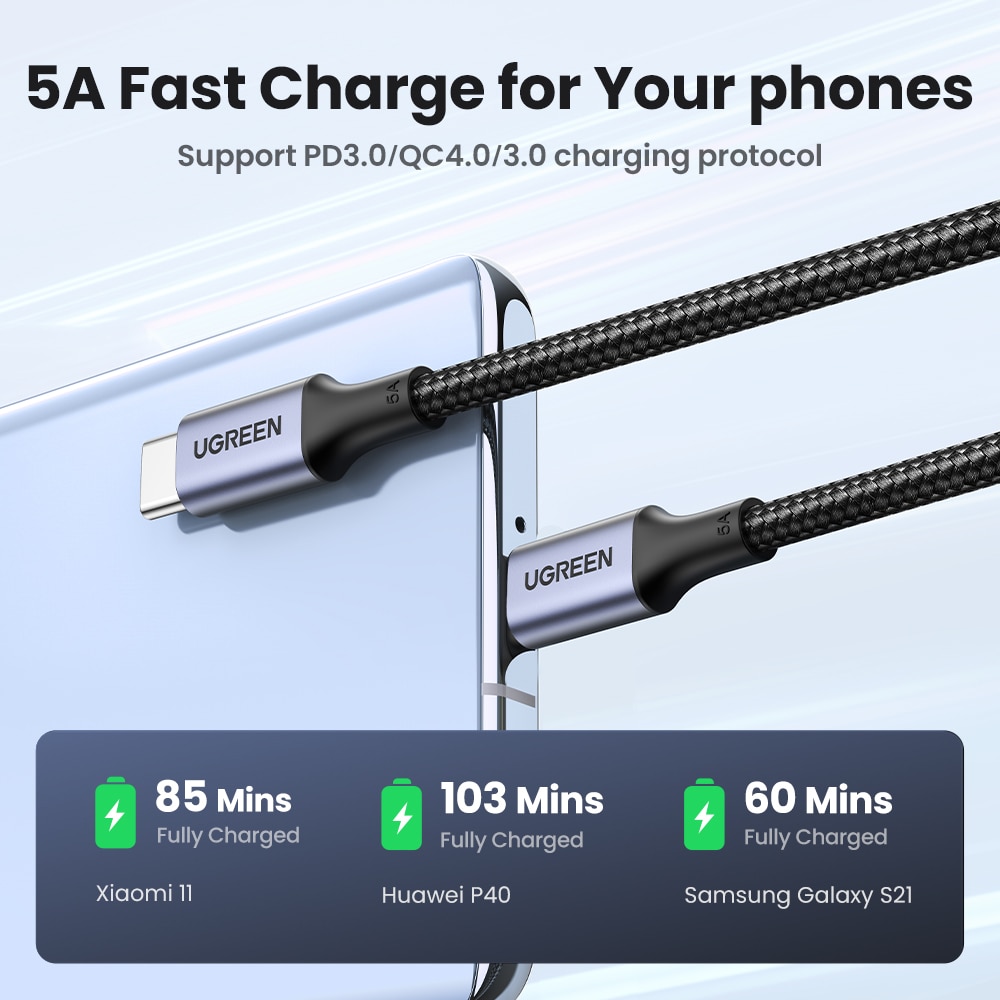 UGREEN 100W USB Type C To USB C Cable For Macbook iPad Samsung Xiaomi PD Fast 3 UGREEN 100W Type C To C Cable For Macbook iPad Samsung Xiaomi