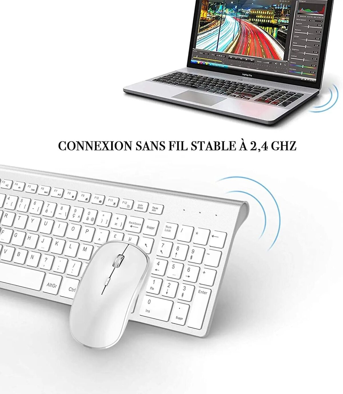 AZERTY French 2 4G Wireless Keyboard Mouse Ergonomic Compatible with IMac Mac PC Laptop Tablet Computer 1 French 2.4G Wireless Keyboard Mouse Compatible with iMac PC Laptop Tablet Computer Windows (Silver White)