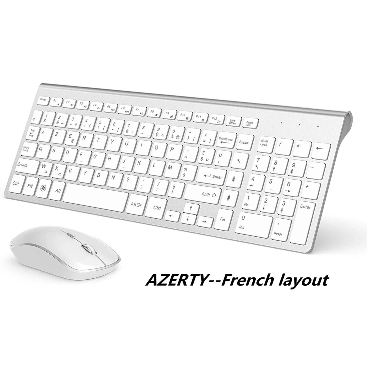 AZERTY French 2 4G Wireless Keyboard Mouse Ergonomic Compatible with IMac Mac PC Laptop Tablet Computer French 2.4G Wireless Keyboard Mouse Compatible with iMac PC Laptop Tablet Computer Windows (Silver White)