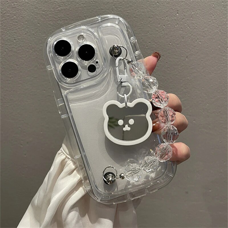 Cute Whtie Bear Pendant Rhombus Bead Bracelet Clear Soft Case For IPhone 14 12 11 13 eTrader - Shop with discounts & offers