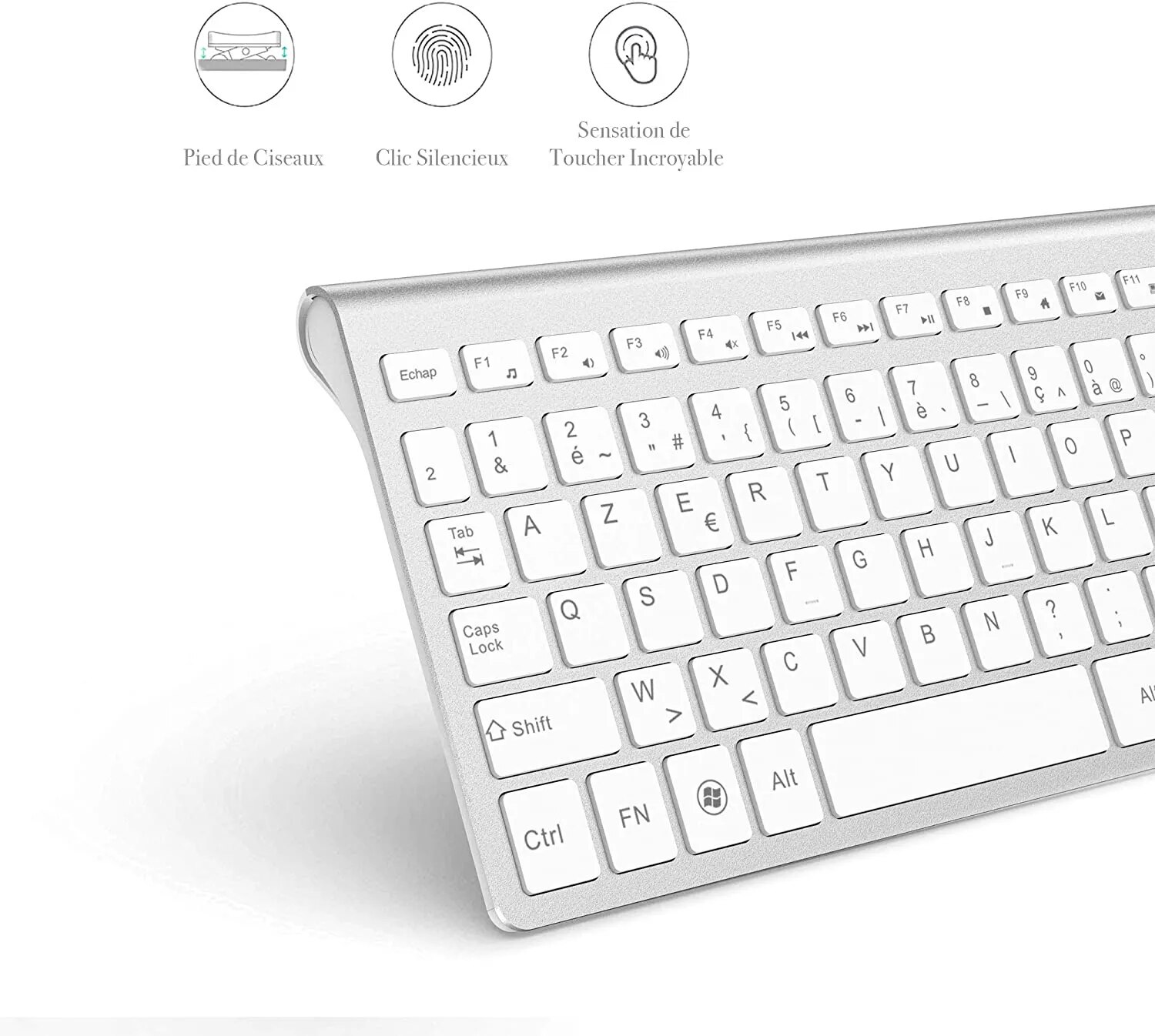 H3f118f50890c4f4f9462ba047b843168i French 2.4G Wireless Keyboard Mouse Compatible with iMac PC Laptop Tablet Computer Windows (Silver White)