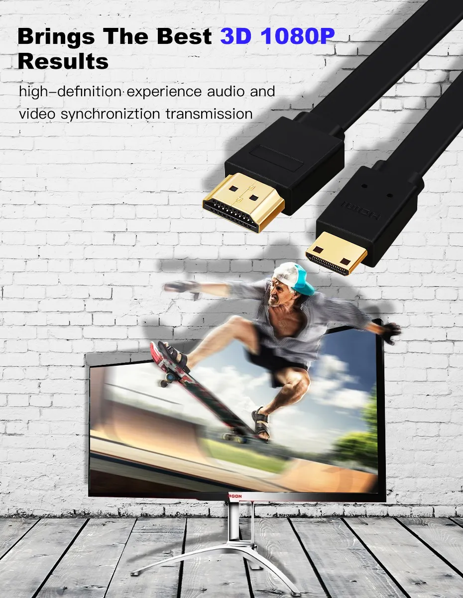 H9078ddb8b8e54faebdef6cfa36036735K Flat High Speed Mini HDMI to HDMI Cable 4K 3D 1080P