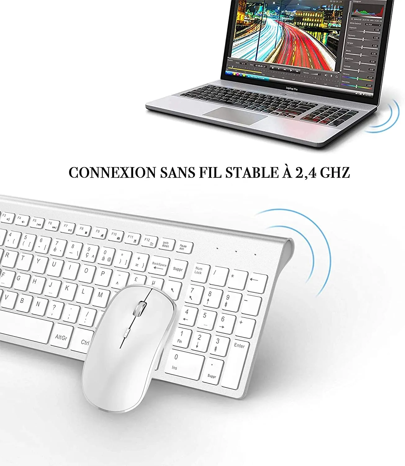 He09be9bc709e448486f84d04c800422e6 French 2.4G Wireless Keyboard Mouse Compatible with iMac PC Laptop Tablet Computer Windows (Silver White)