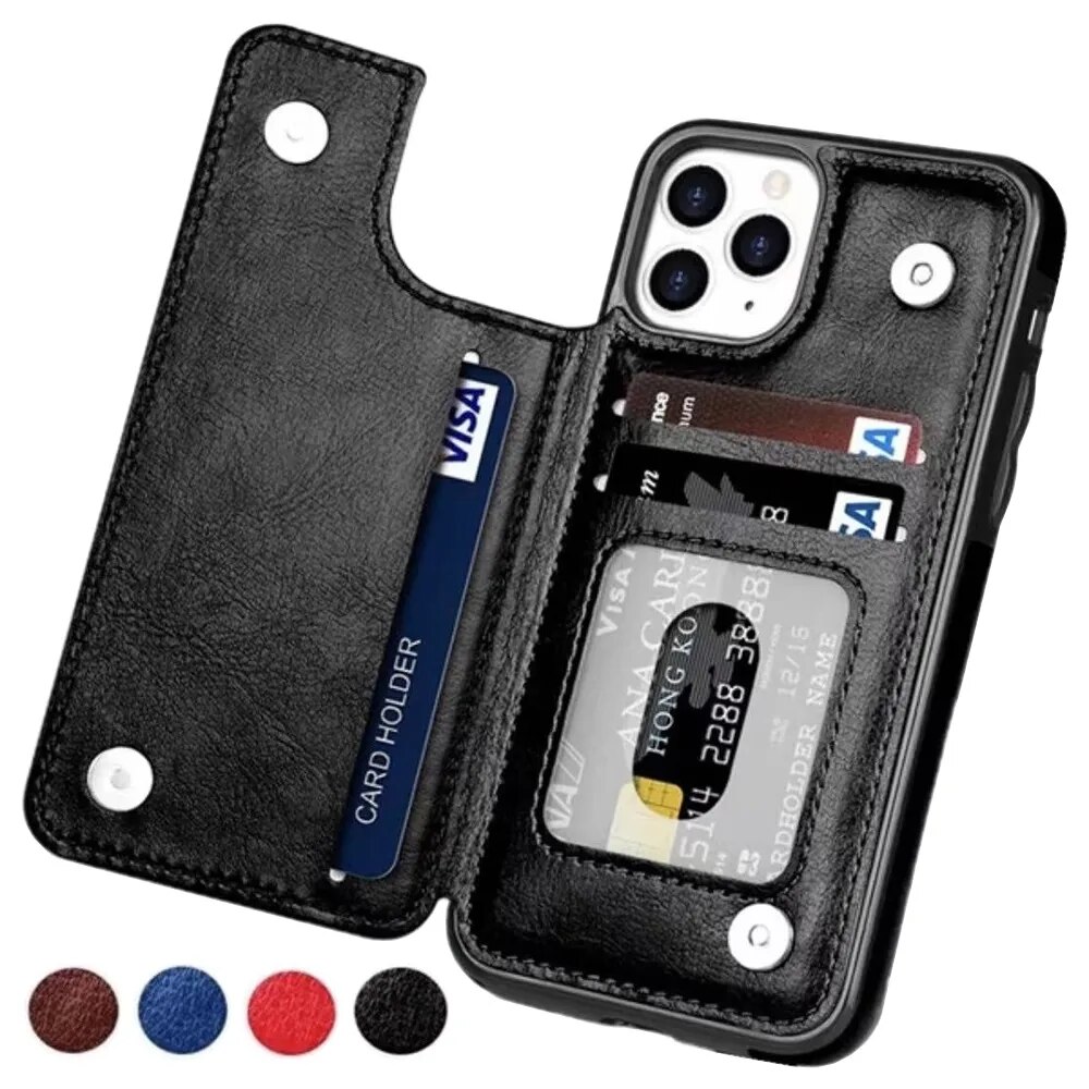 Leather Retro Card Holder Flip Cover for iPhone 11 12 13 14 Pro Max Mini Wallet eTrader - Shop with discounts & offers