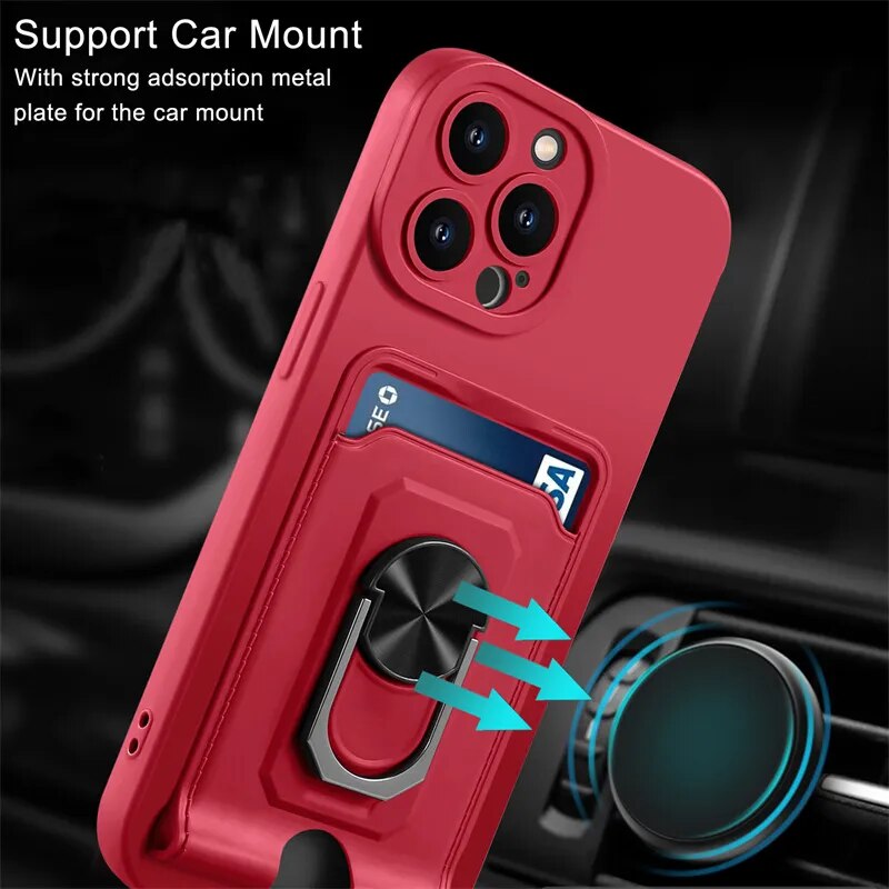 Luxury Magnetic Ring Card Holder Case For iPhone 14 13 12 11 Pro Max Plus X Luxury Magnetic Ring Card Holder Case For iPhone