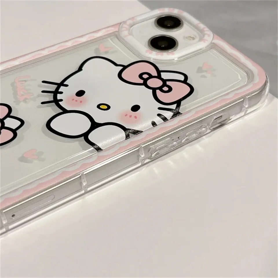 S0e17a21a56024da486da91ffdb63f4daC Sanrio Ins Hello Kitty Pink Phone Case For Iphone 15 14 13 11 12 Pro Max Ultra XR XS 7 8 Plus Y2k Clear Silicone Anti-fall Cover