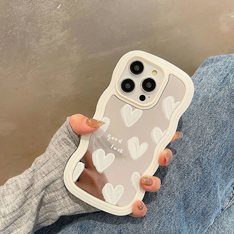 S1c8cdd38e24c4d30ae9a185498256d92t Korean Lovely White Heart Makeup Mirror Case For iPhone