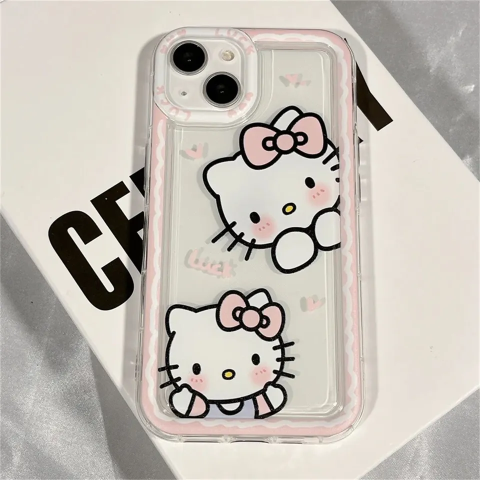 S4cbaa110c64c4cd4a152c4d159e9d0acj Sanrio Ins Hello Kitty Pink Phone Case For Iphone 15 14 13 11 12 Pro Max Ultra XR XS 7 8 Plus Y2k Clear Silicone Anti-fall Cover