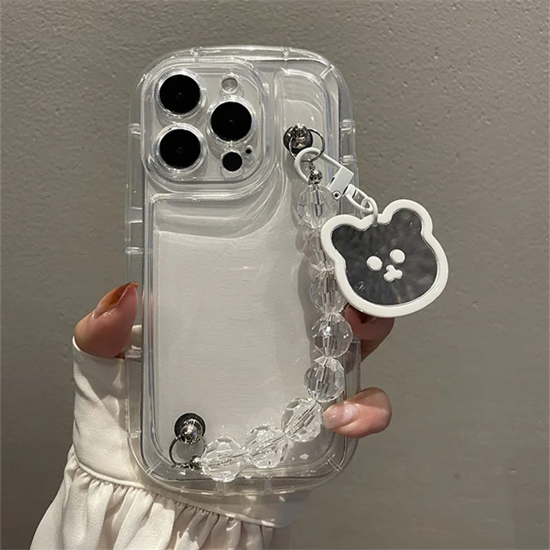 S57565c47229b4394b2e15e49e4ffa0c02 Cute Whtie Bear Pendant Rhombus Bead Bracelet Clear Soft Case For IPhone