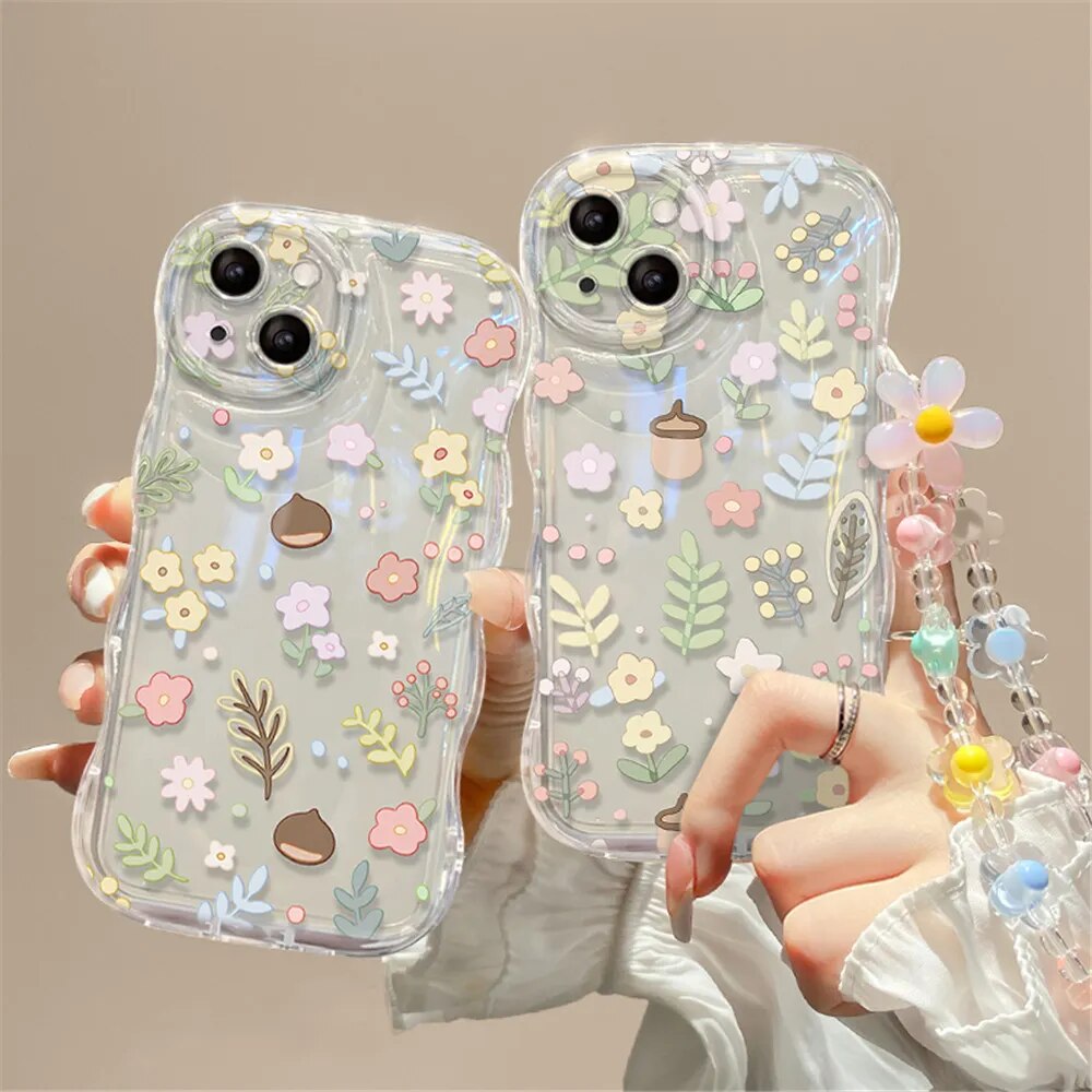 S7e9852598ab74874a612e8a7fe42e62fI Cute 3D Flower Bracelet Wrist Chain Lanyard Clear Soft Phone Case For iPhone