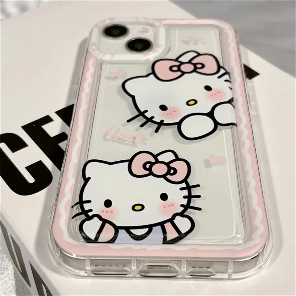 S93e17524ddba46fd87be085870a0cb63a Sanrio Ins Hello Kitty Pink Phone Case For Iphone 15 14 13 11 12 Pro Max Ultra XR XS 7 8 Plus Y2k Clear Silicone Anti-fall Cover