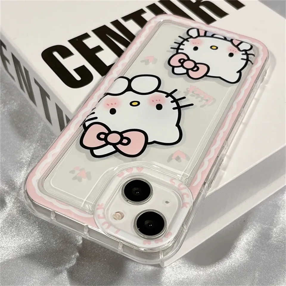 S9cd2ec93c65042fa926693b2083d5575j Sanrio Ins Hello Kitty Pink Phone Case For Iphone 15 14 13 11 12 Pro Max Ultra XR XS 7 8 Plus Y2k Clear Silicone Anti-fall Cover