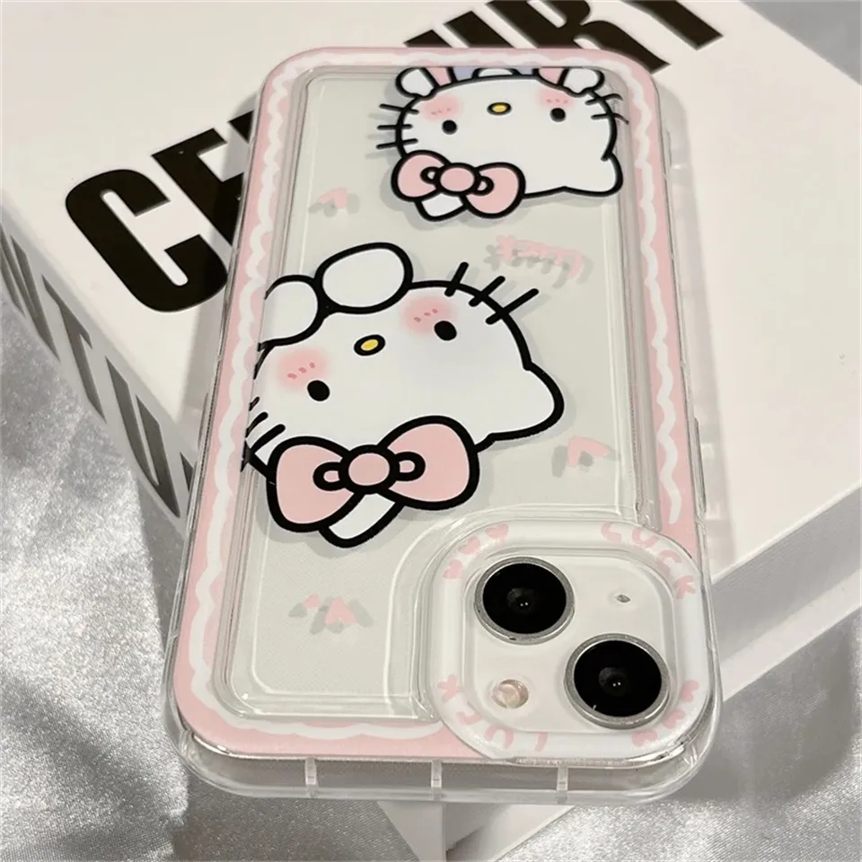 Sanrio Ins Hello Kitty Pink Phone Case For Iphone 15 14 13 11 12 Pro Max Ultra XR XS 7 8 Plus Y2k Clear Silicone Anti-fall Cover