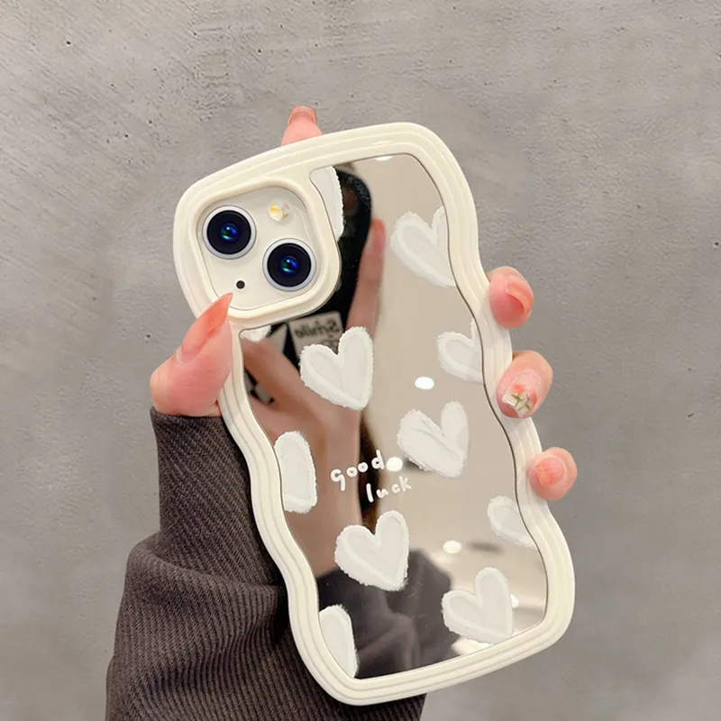 Sd980494118ce46b8b97ea81f3b6785f6I Korean Lovely White Heart Makeup Mirror Case For iPhone