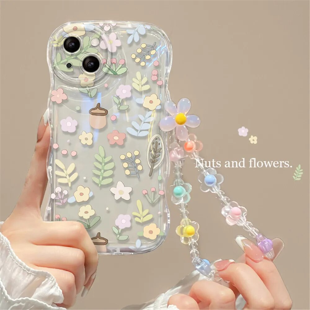 Sdb668c7f663b4a66bbb205297eaa92b5g Cute 3D Flower Bracelet Wrist Chain Lanyard Clear Soft Phone Case For iPhone