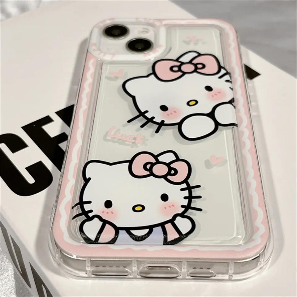 Sf4dfdd9cbd4a49ef8550ede3535cff5dJ Sanrio Ins Hello Kitty Pink Phone Case For Iphone 15 14 13 11 12 Pro Max Ultra XR XS 7 8 Plus Y2k Clear Silicone Anti-fall Cover