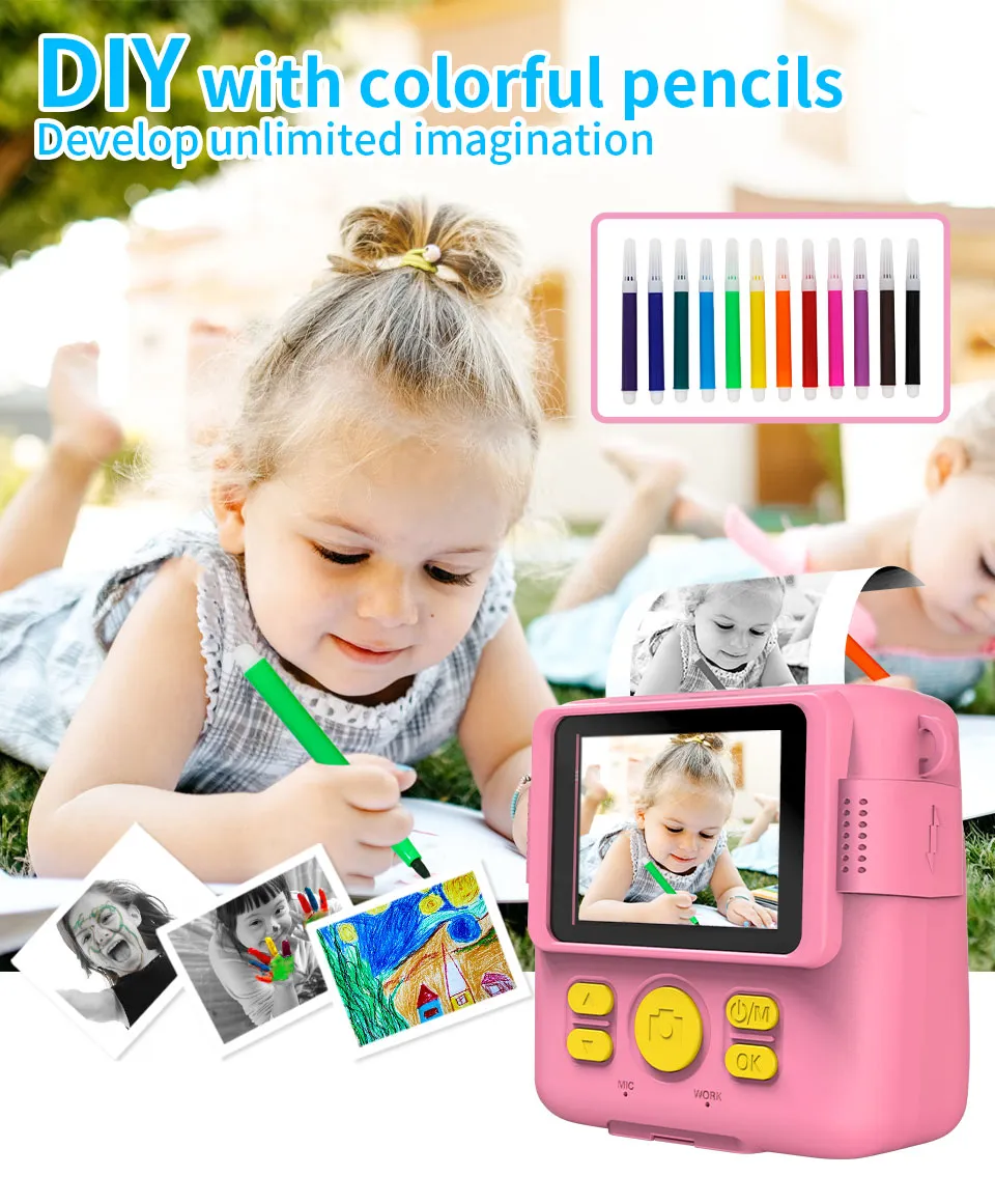 S20ef95574fd9486698a27d371d6fa79bl Children Digital Camera Instant Print for Kids Thermal Print